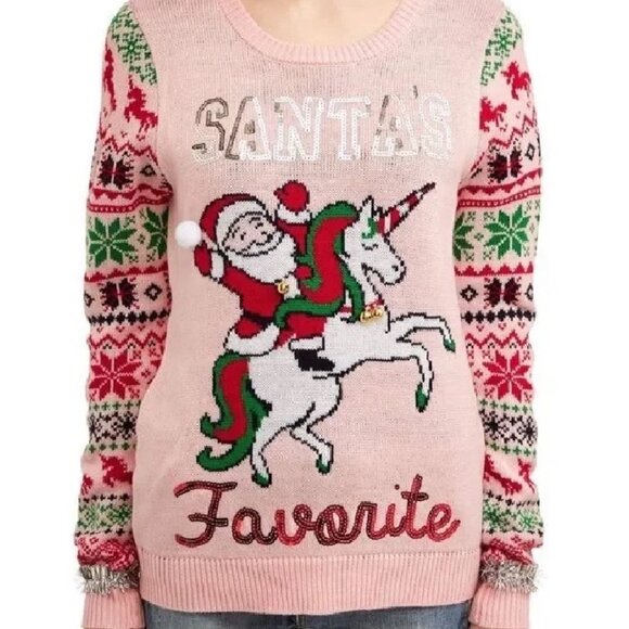 No Boundaries NWT Christmas Sweater Santa's Favorite Pink Juniors XL 15-17 - Picture 3 of 6
